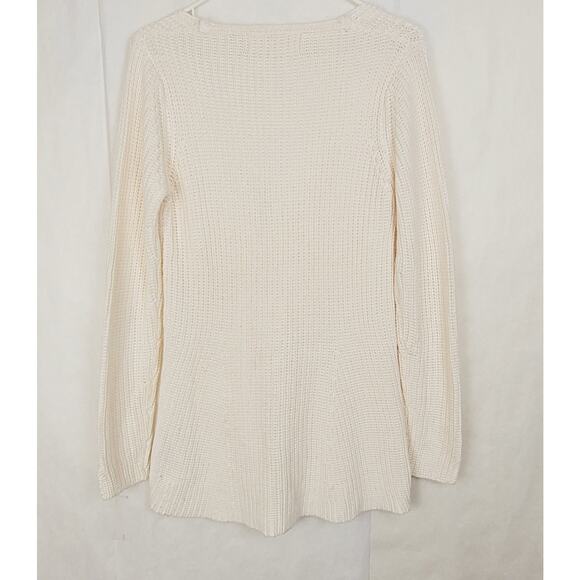 Zara knits ivory vneck tunic sweater Size large Clean Girl Preppy Minimal - Picture 2 of 7